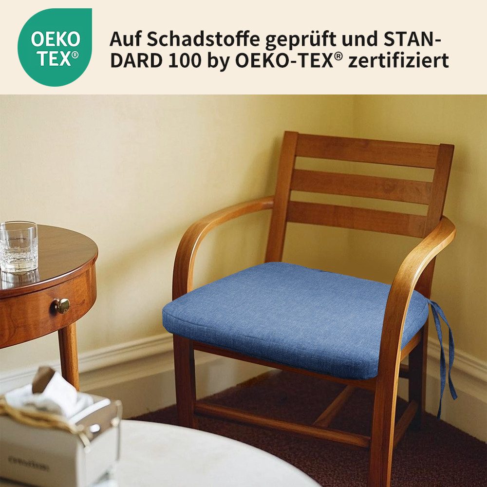 SLaaviinoo Stuhlkissen 4er Set Quadrat Sitzkissen 43x 38 x 3 cm, mit Bindebänder, robuste Kissen für Indoor und Outdoor