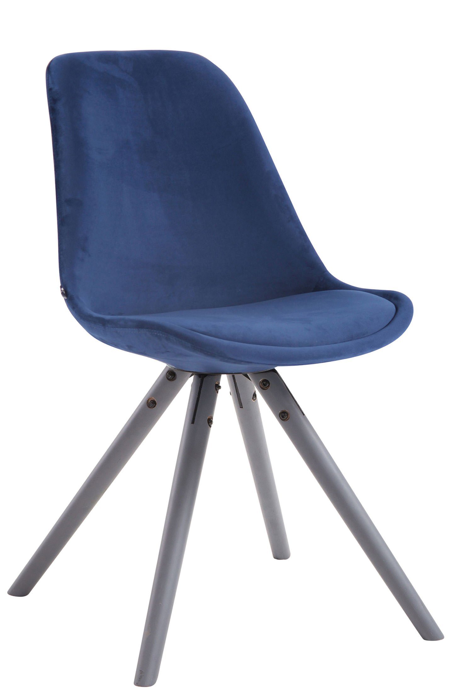 TPFLiving Besucherstuhl Toulon mit hochwertig gepolsterter Sitzfläche - Konferenzstuhl (Küchenstuhl - Esszimmerstuhl - Wohnzimmerstuhl), Gestell: Buchenholz grau rund - Sitzfläche: Samt blau