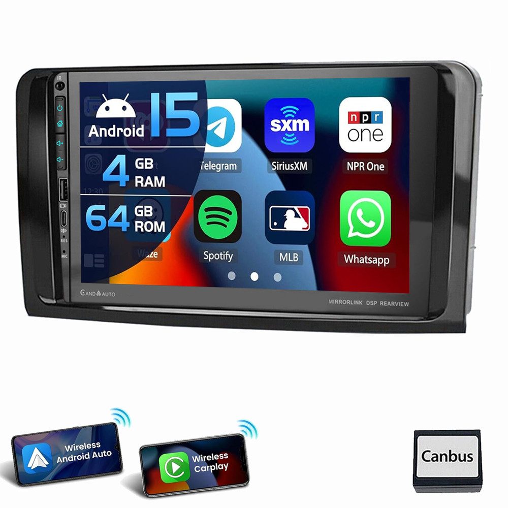 ESSGOO Für Mercedes Benz ML/GL-Class W164 X164 Android 15 Mit USB Type-C Autoradio (Digitalradio (DAB), Apple Carplay Android Auto GPS NAVI RDS SWC)