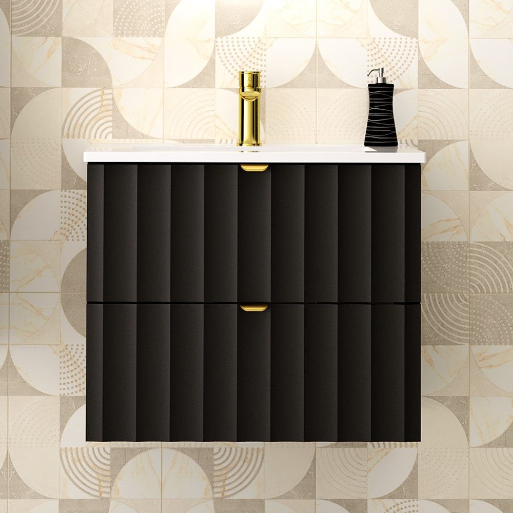 Lomadox Waschtisch AVOLA-140, Waschtischunterschrank Badezimmerschrank 60 cm breit modern schwarz