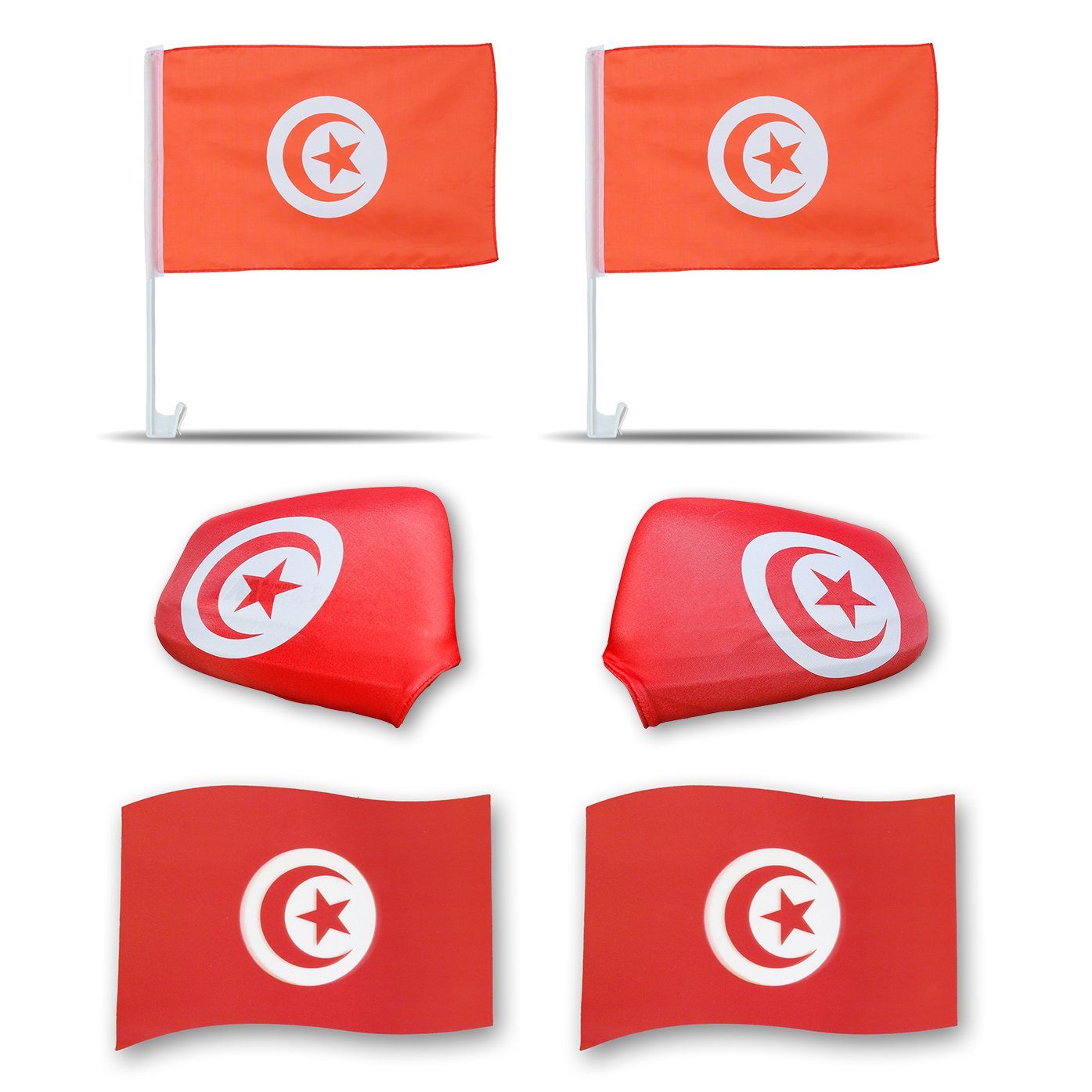 Sonia Originelli Fahne Fanpaket "Tunesien" 3D Magnet Außenspiegel Fußball Tunisia Flaggen, 3D-Effekt Magnete