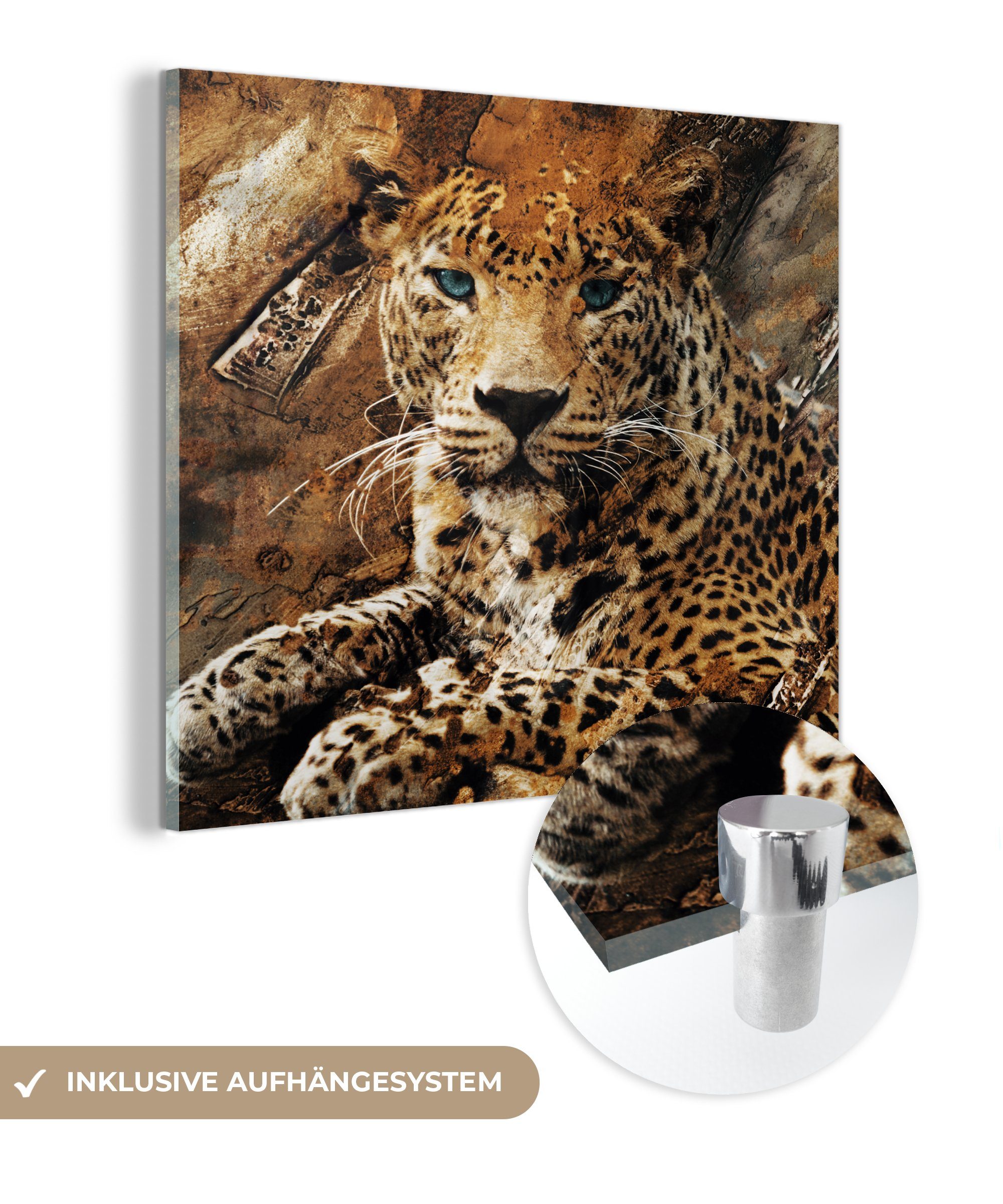 MuchoWow Acrylglasbild Leopard - Tiere - Wild, (1 St), Glasbilder - Bilder auf Glas Wandbild - Foto auf Glas - Wanddekoration