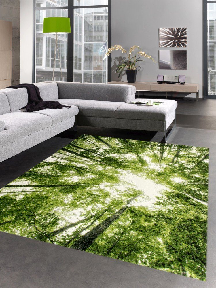 Teppich Designer Teppich Wohnzimmerteppich Kurzflor Wald Bäume in grün, Carpetia, rechteckig, Höhe: 15 mm