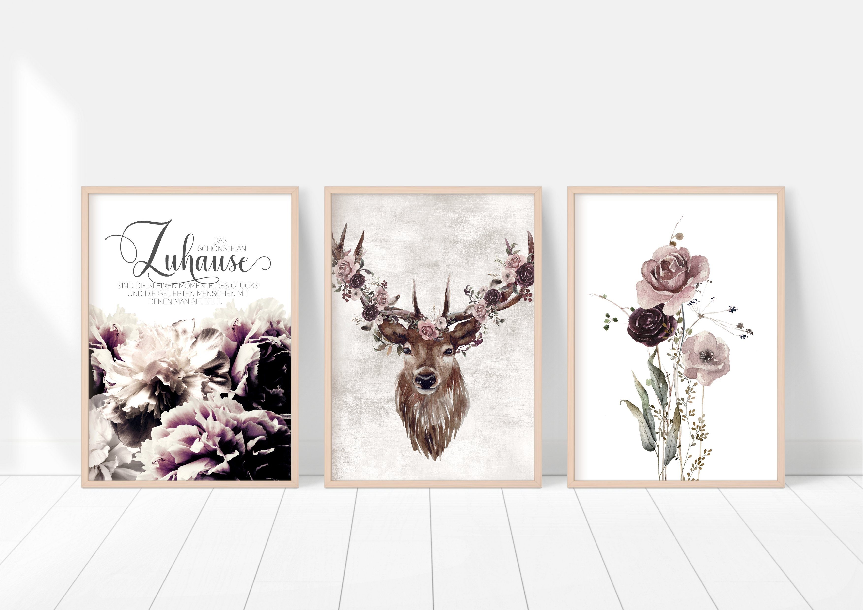 homestyle-accessoires Poster Bilder Wandbilder Bilderset ZUHAUSE 3er Set Prints, Ohne Bilderrahmen