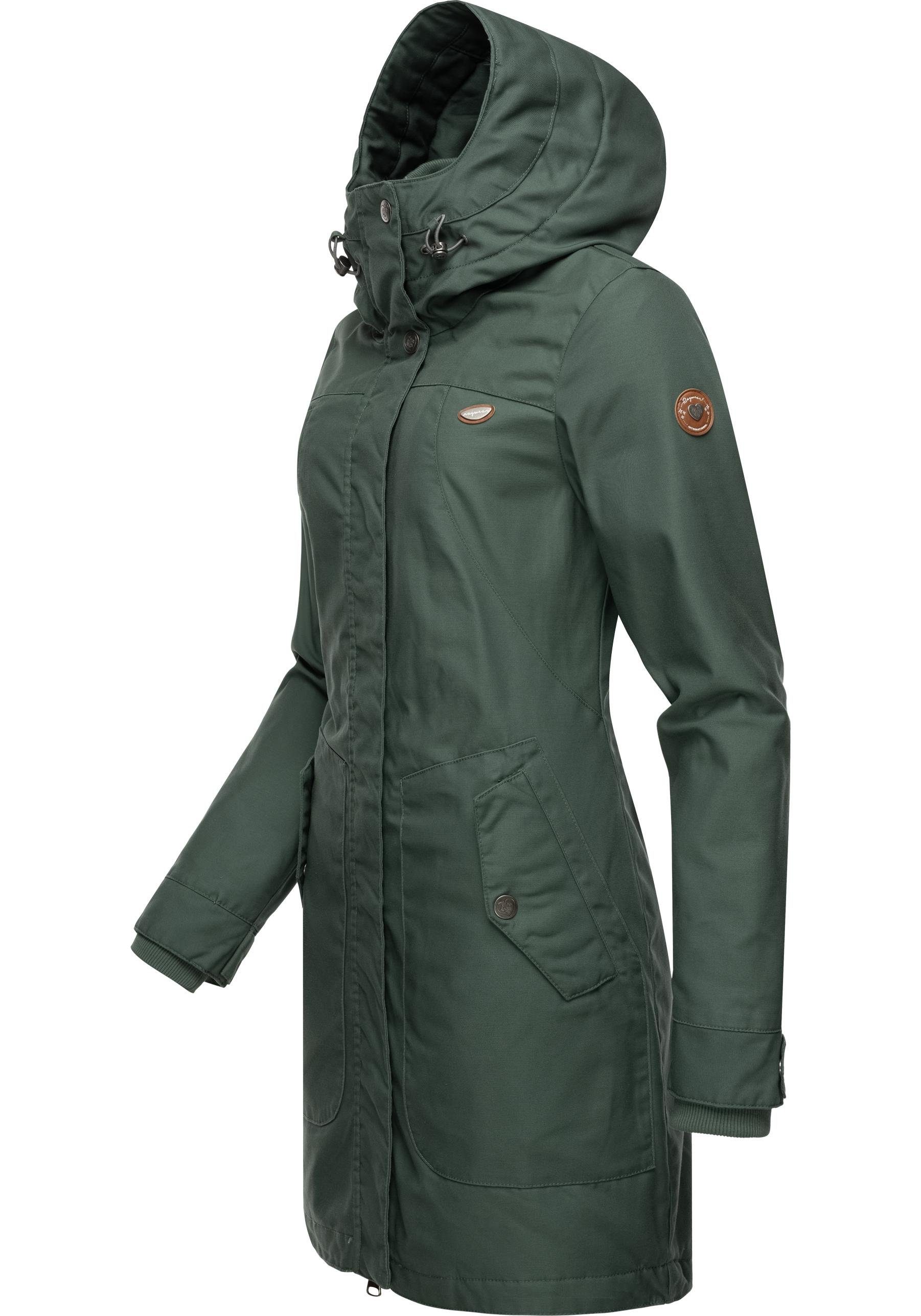 Wintermantel Damen stylischer tannengrün mit Kapuze Ragwear Winterparka Jannisa