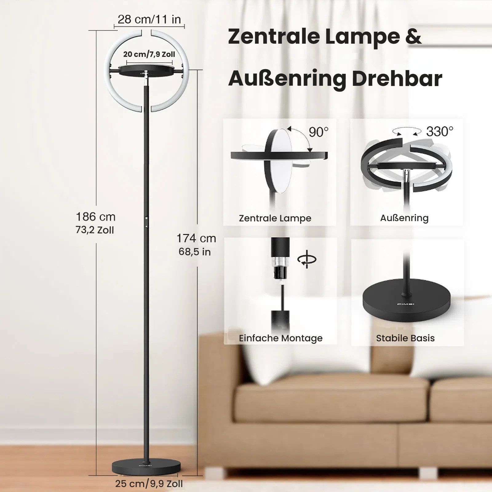 FIMEI Stehlampe Saturn-Stehlampe 36W, Stufenlos dimmbar, günstig online kaufen