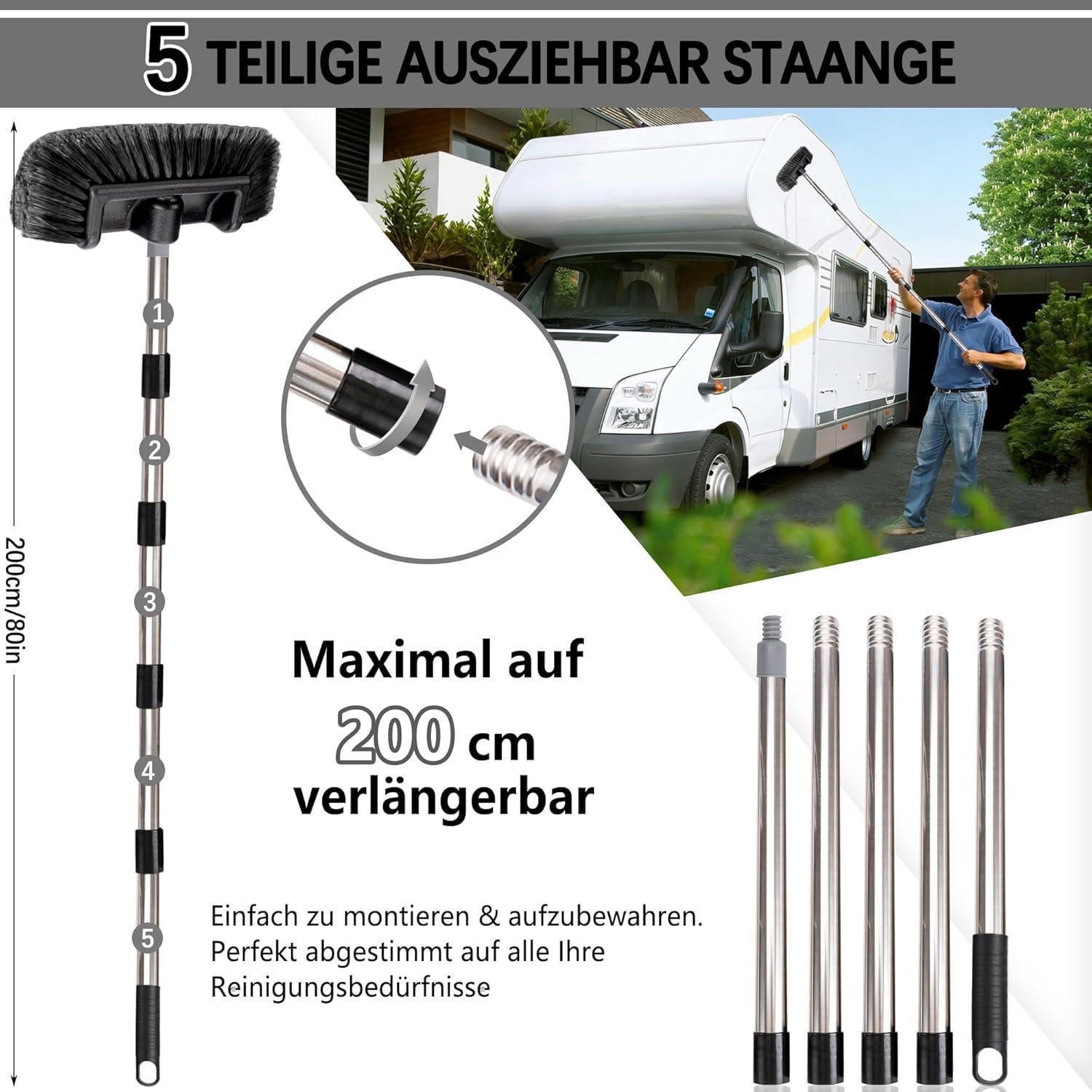 LuxusKollektion Autowaschbürste Autowaschbürste Teleskop 2m 12 Zoll Bürstenkopf Schwarz