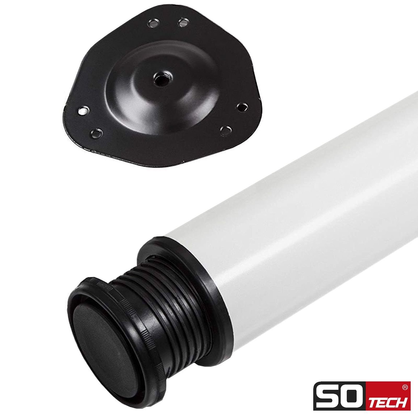 SO-TECH® Tischbein Ø 60 mm, belastbar bis 75 kg pro Stück, höhenverstellbar, Höhe 71 cm, Stahl, weiß, 4x