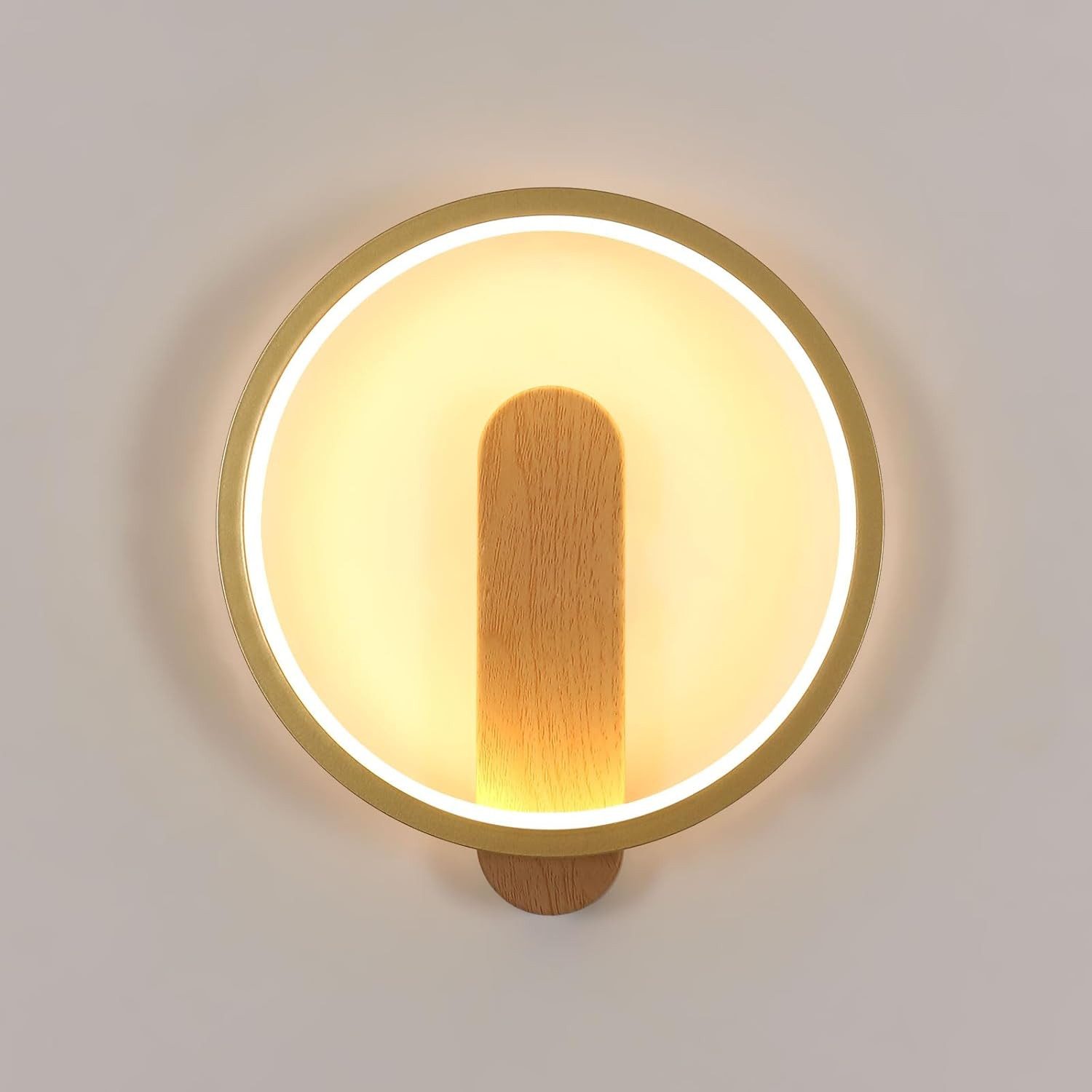 Riserva Wandleuchte Runde Wandleuchte Holz-Optik, Innenbeleuchtung, 13W Warmweiß, Modern