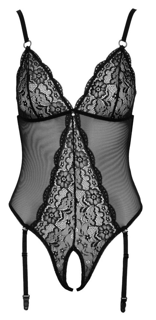 Body Spitzenbody mit Strumpfhaltern - schwarz