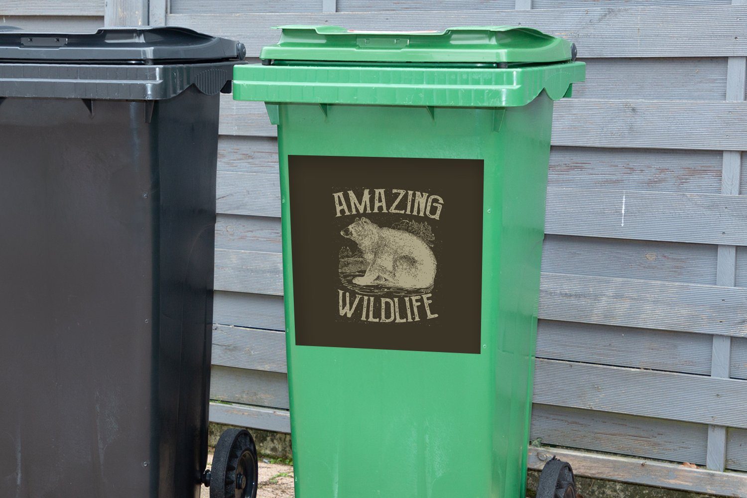 Jahrgang Abfalbehälter Wandsticker Natur Mülltonne, Mülleimer-aufkleber, MuchoWow - Bär - Sticker, St), Container, (1