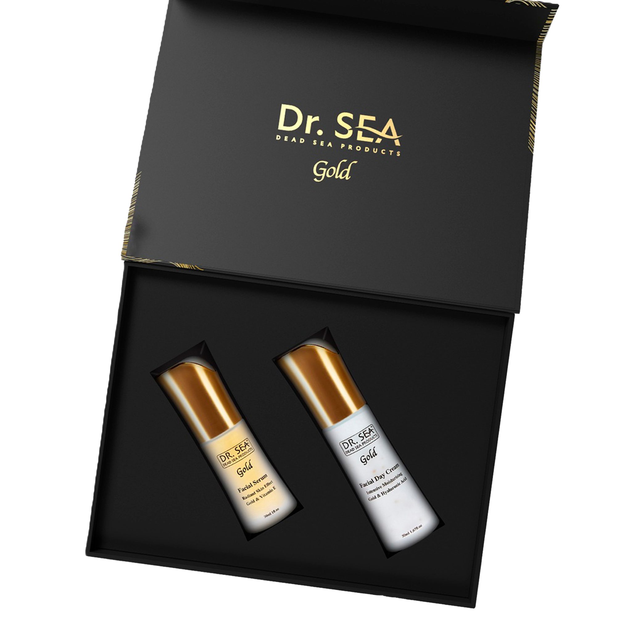 DR. SEA Pflege-Geschenkset 2er Set Gold Glow Effekt Serum und Tagescreme, Mit Hyaluron, Vitamin E, Peptid Komplex und Totes meer Mineralien
