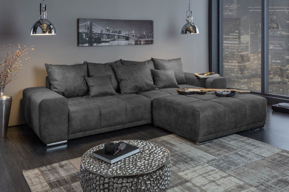 riess-ambiente Big-Sofa ELEGANCIA 285cm grau - Microfaser, Buchenholz, Federkern, Rundumbezug, Einzelartikel 1 Teile, XXL-Couch inkl. Kissen - ideal für Wohn- Ess- und Schlafzimmer