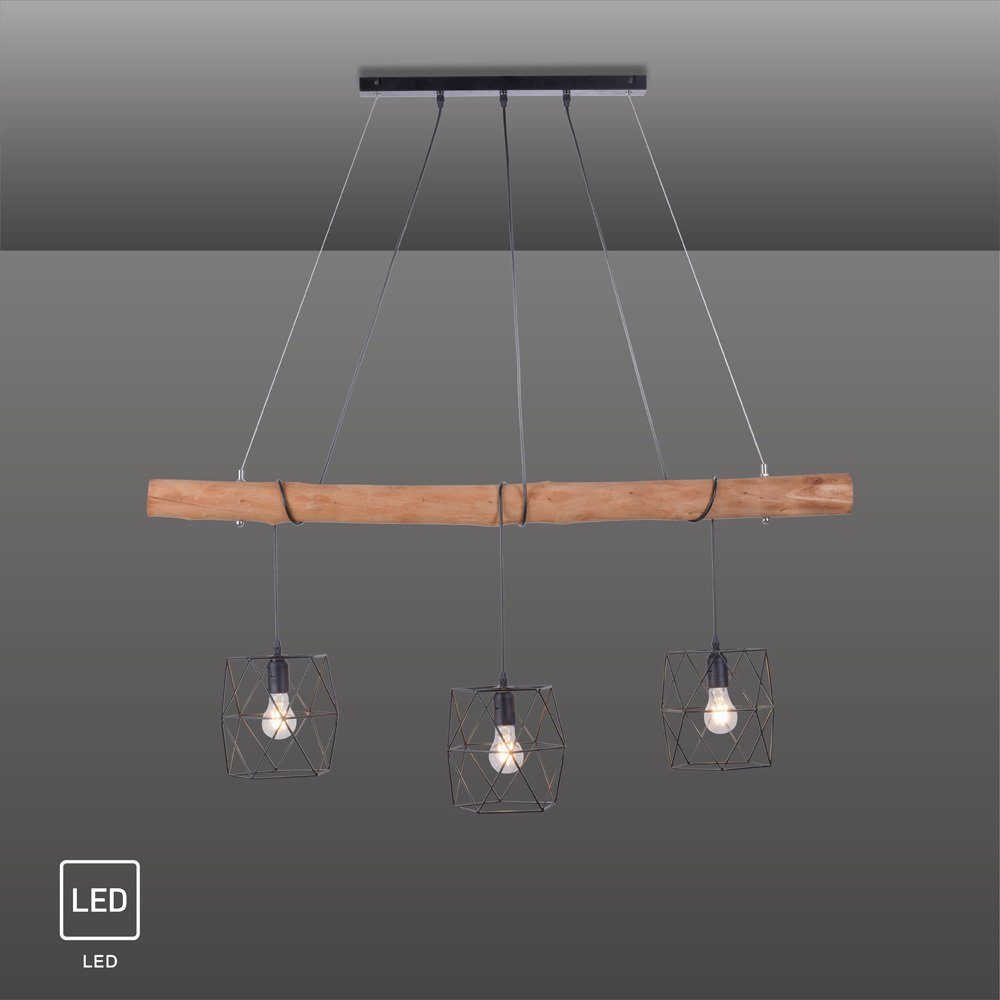 SellTec LED Pendelleuchte Pendelleuchte DAMIAN Holz LM, Austauschbare  Leuchtmittel, 3xE27 4Watt, warmweiß, Vintage- Retro Look, Echtholz inkl.  LED Filament