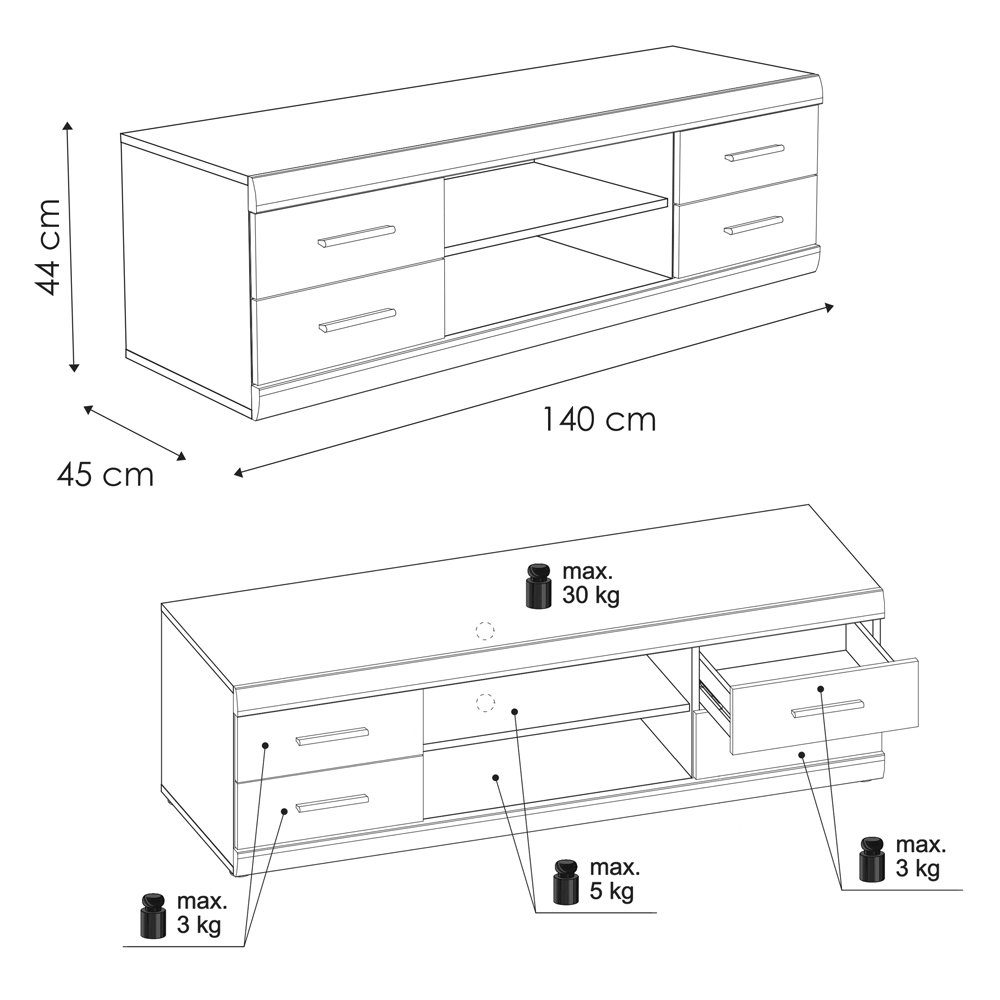 Möbel Lomadox 2-tlg), und Nussbaum Wohnzimmer Set Sideboard Lowboard IMPERIA-129, (2-St., Wohnwand