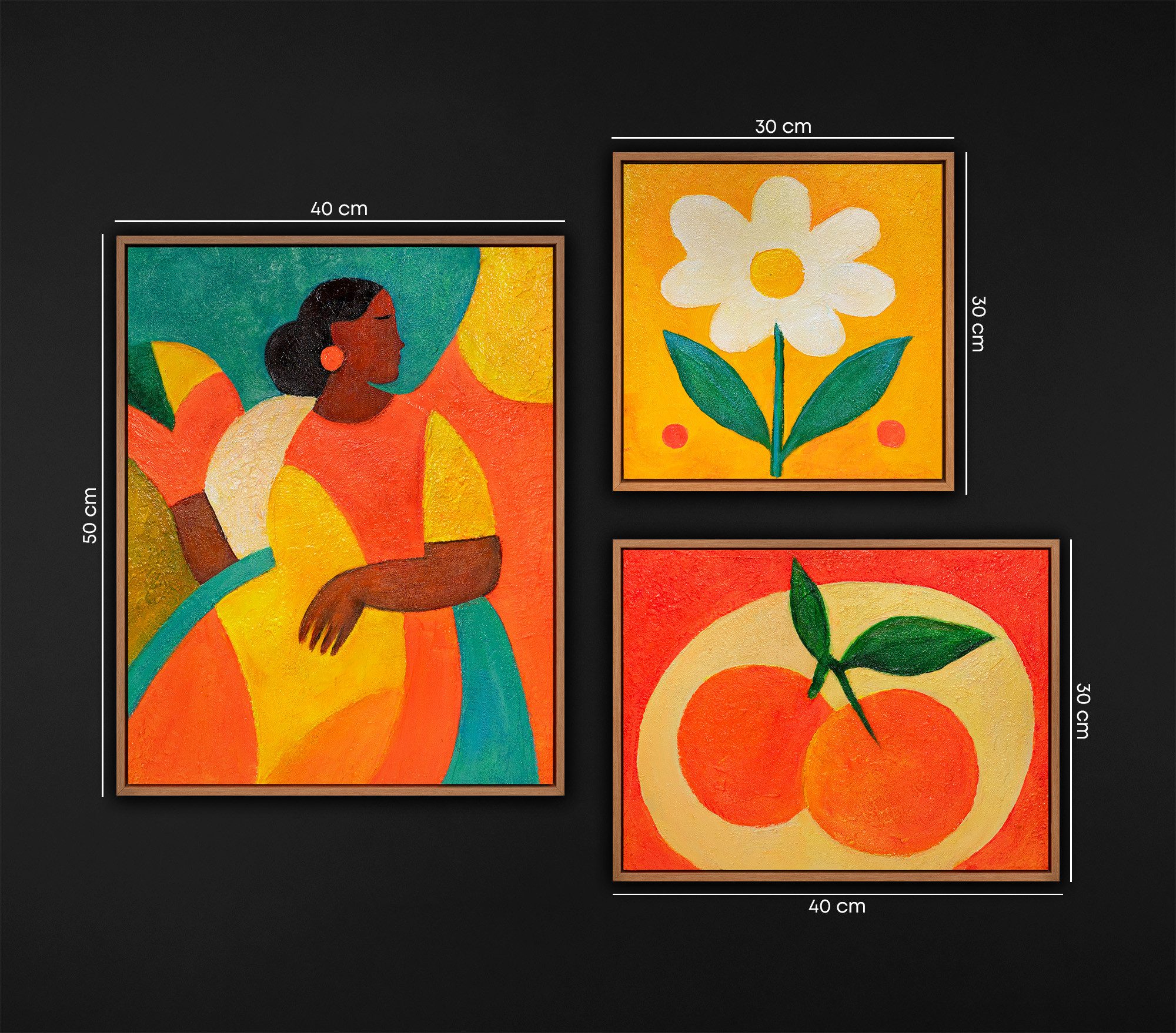 YS-Art Gemälde "Sommerliche Inspiration", Stillleben (Set, 3 St), Farbenfrohes Bilder Set für Wohnzimmer im modernen Kunststil
