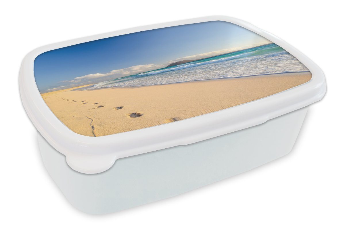 MuchoWow Lunchbox Strand - Meer - Berge, Kunststoff, (2-tlg), Brotbox für Kinder und Erwachsene, Brotdose, für Jungs und Mädchen weiß