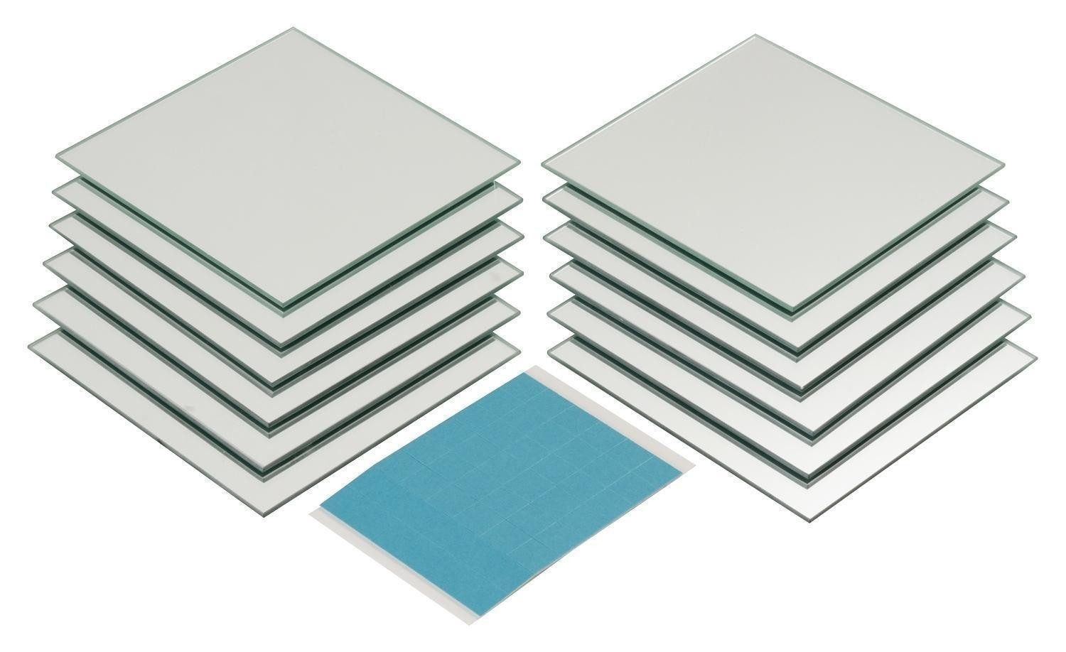 Spiegelfliesen 12er Set TAIL, 15 x 15 cm, Glas, selbstklebend, inkl. 48 Klebepads zum Aufkleben auf glatteren Oberflächen
