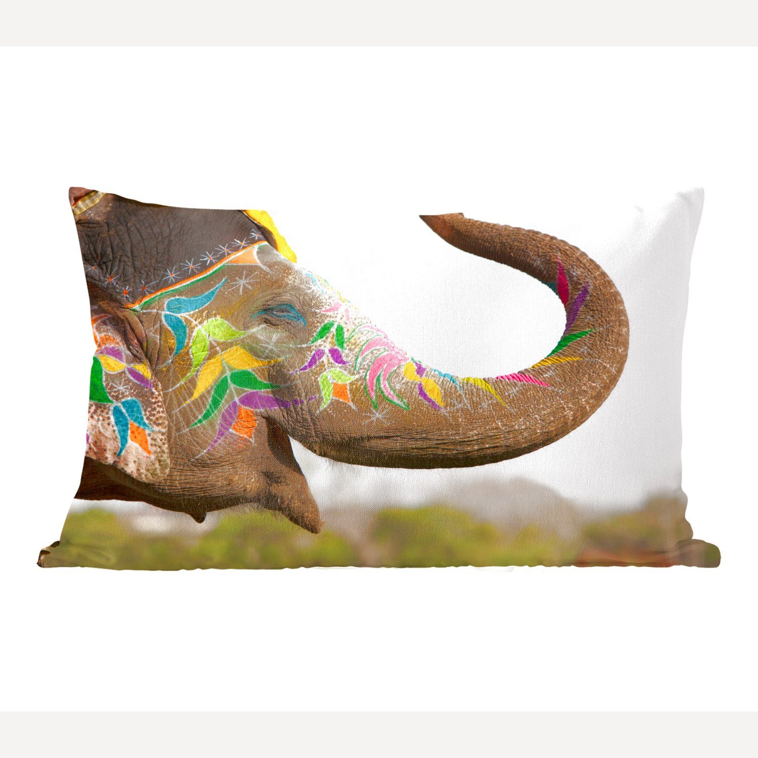 MuchoWow Dekokissen Elefant - Kunst - Indien, Wohzimmer Dekoration, Zierkissen, Dekokissen mit Füllung, Schlafzimmer