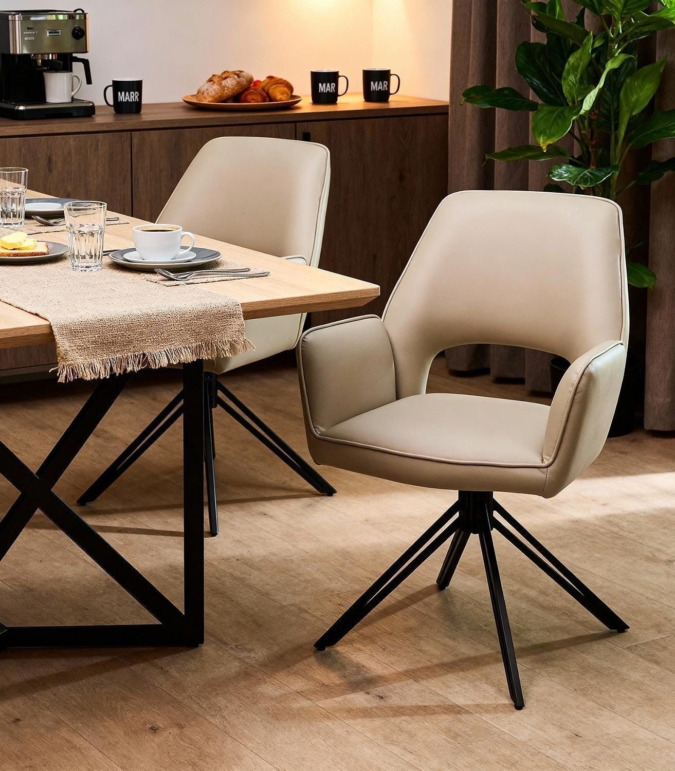 Home4You Polsterstuhl, Cappuccinofarben, Schwarz, Metallgestell, Mikrofaser, 360 Grad drehbar, B 59 x H 89 x T 63 cm