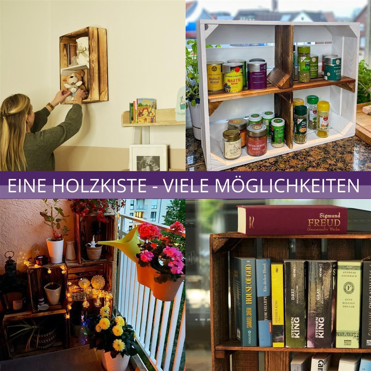 CHICCIE Holzkiste Holzregal Schmalhanz 50x40x15cm - Geflammt 2x langes Regal (1 St)