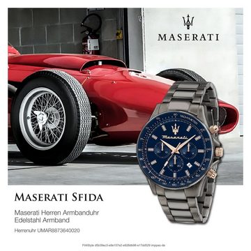 MASERATI Chronograph Maserati Herren Armbanduhr Sfida, Herrenuhr rund, groß (ca. 44mm) Edelstahlarmband, Made-In Italy