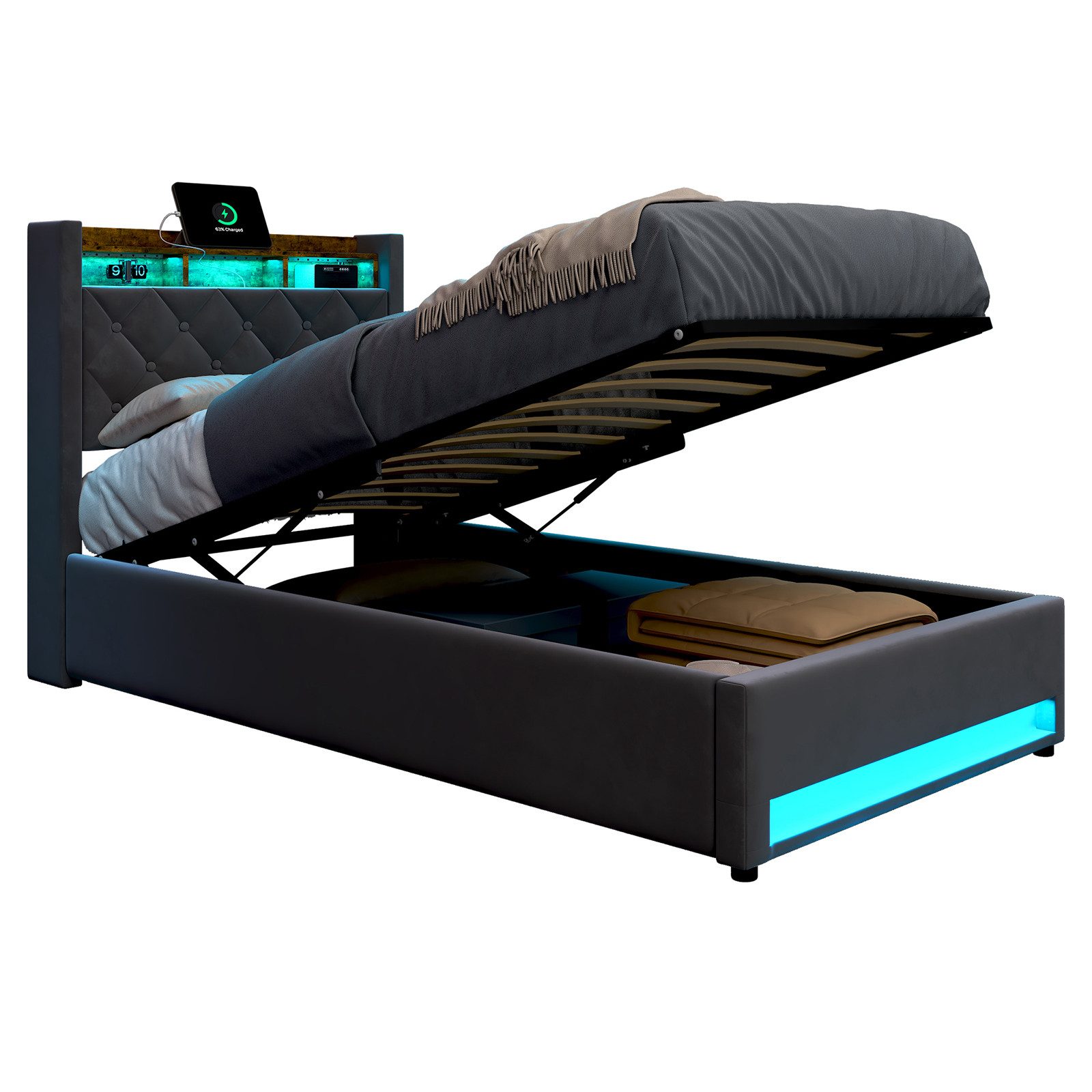 REDOM Polsterbett Stauraumbett Funktionsbett (Elegantes Polsterbett günstig online kaufen