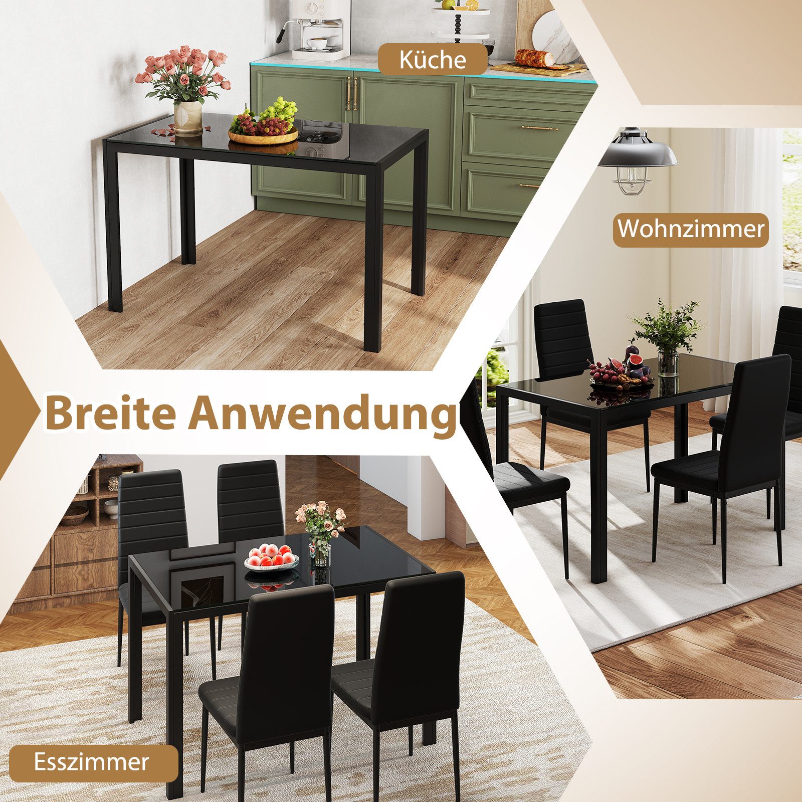 COSTWAY Esstisch (1-St), Glas, quadratischer Küchentisch für 4 Personen