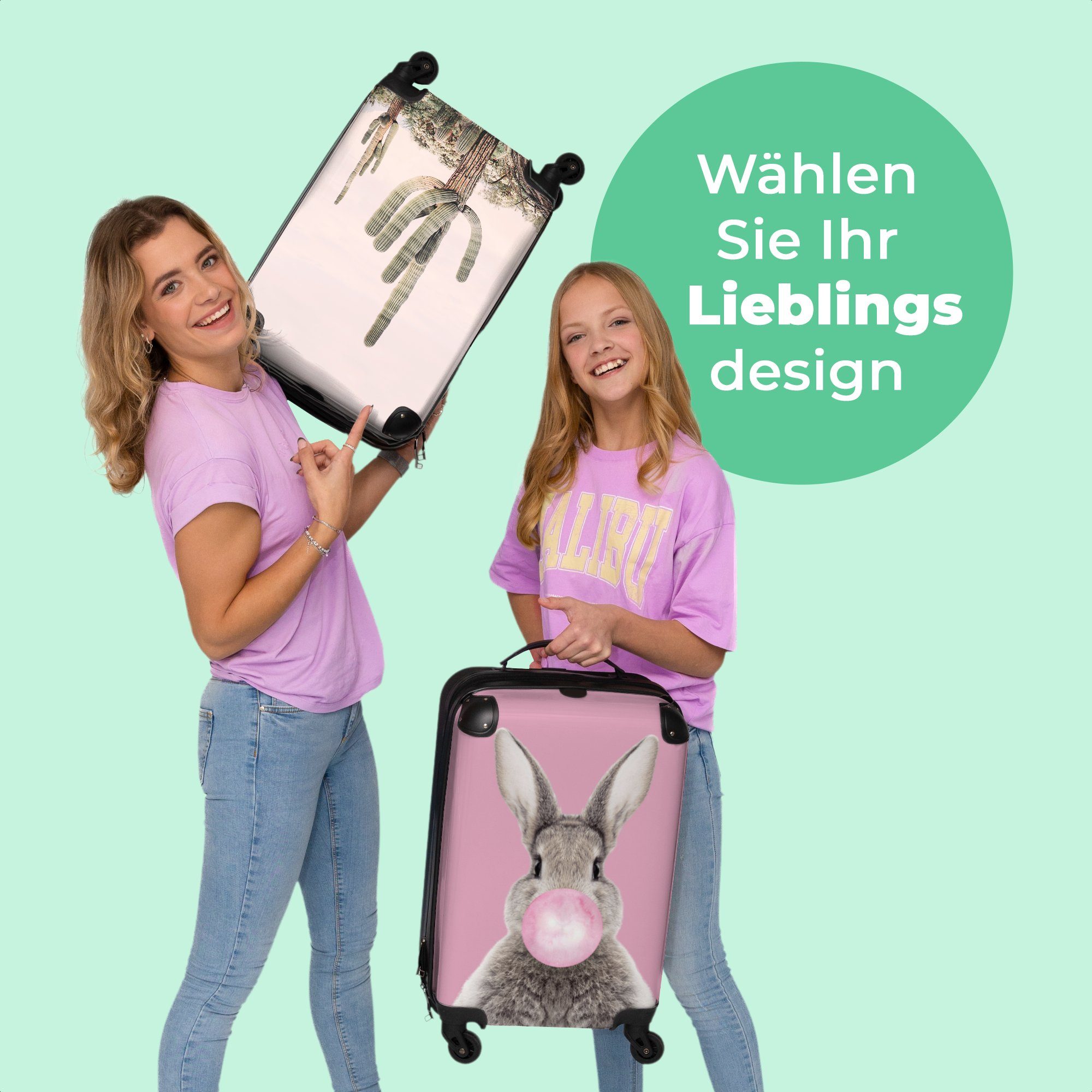 NoBoringSuitcases.com© Natur Kaktus 4 Rollen Handgepäck Handgepäckkoffer Grün Cabin mit 55x35x20cm Rollkoffer - - Reisekoffer Trolley Rollen, - 4 - Kleine Pflanzen,