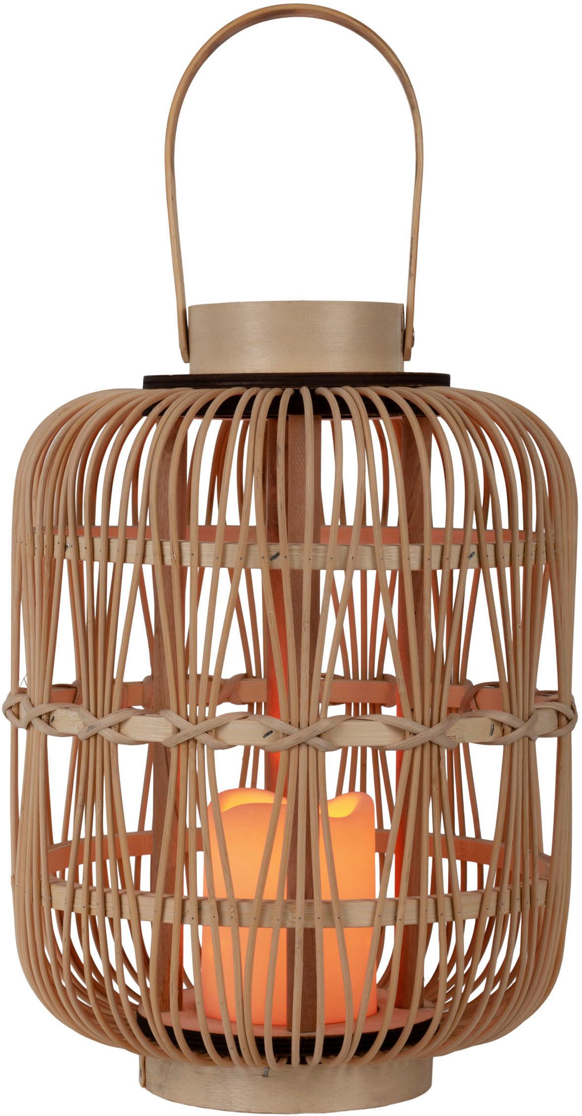 näve LED Dekolicht Korbinian, Timerfunktion, Leuchtmittel wechselbar, Warmweiß, Rattankorb natur mit Griff inkl. 1x LED-Kerze warmweiß, Timer, IP20