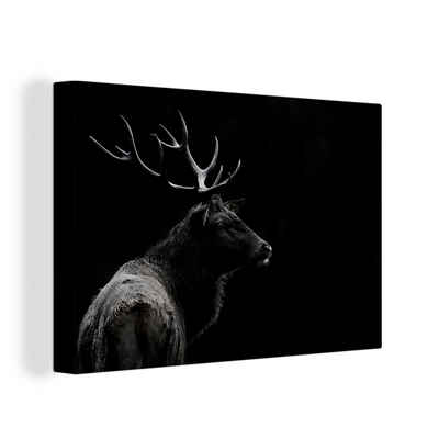 OneMillionCanvasses® Leinwandbild Hirsch - Schwarz - Weiß - Geweih, (1 St), Wandbild Leinwandbilder, Aufhängefertig, Wanddeko, 60x40 cm