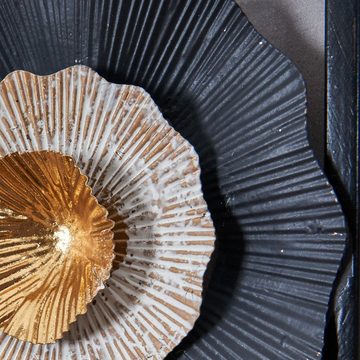 Levandeo® Metallbild, 3D Wandbild 31x90cm Blume Metall Schwarz Gold Deko Teller Ringe
