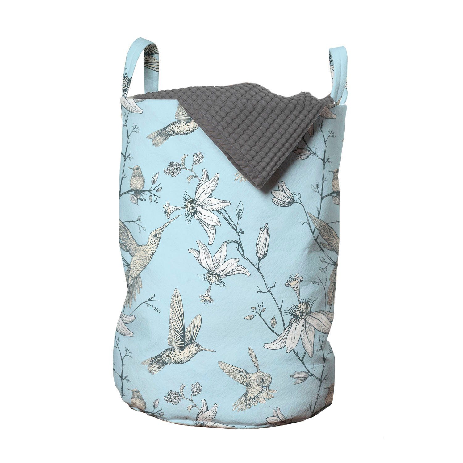 Abakuhaus Wäschesäckchen Wäschekorb mit Griffen Kordelzugverschluss für Waschsalons, Vogel Blumen Kolibris