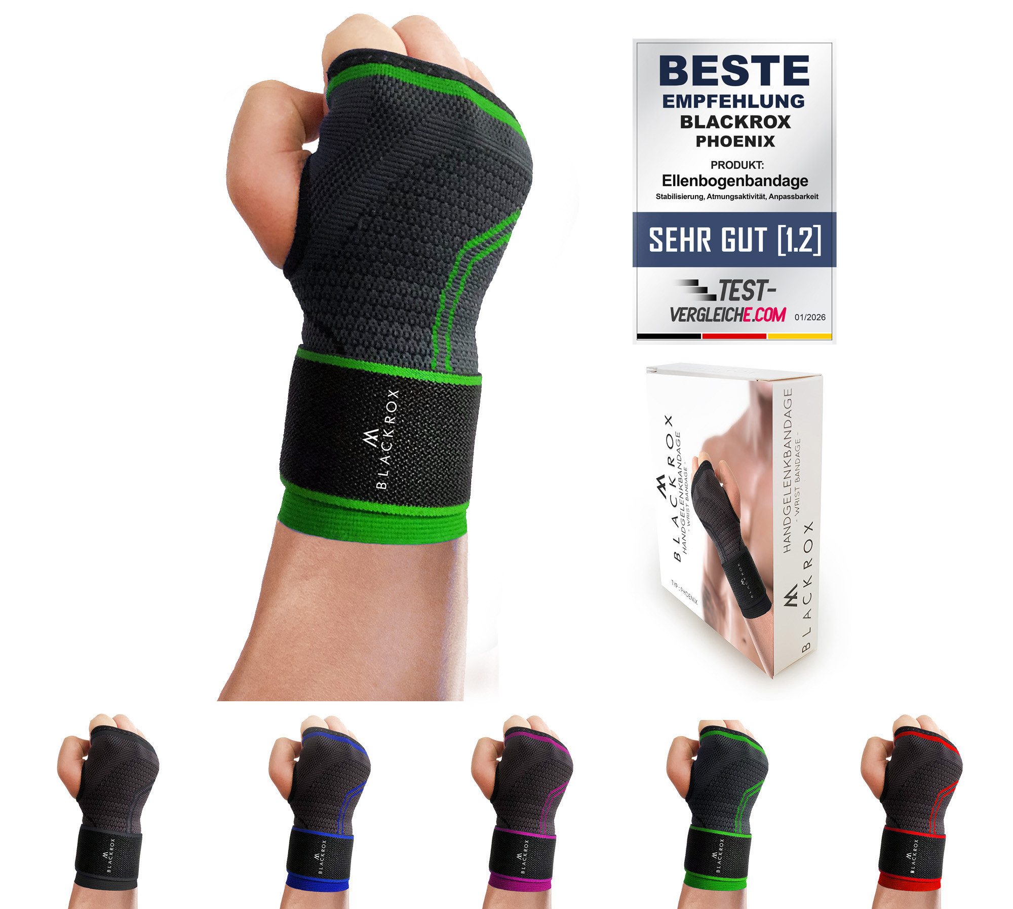 BLACKROX Handgelenkbandage [Vergleichssieger 2026] Handgelenkbandage verstellbar S–L Sport Alltag