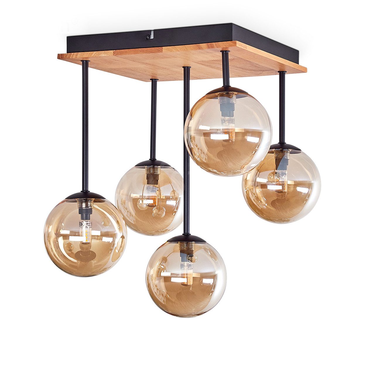 hofstein Deckenleuchte Deckenlampe aus Metall/Holz/Glas in günstig online kaufen