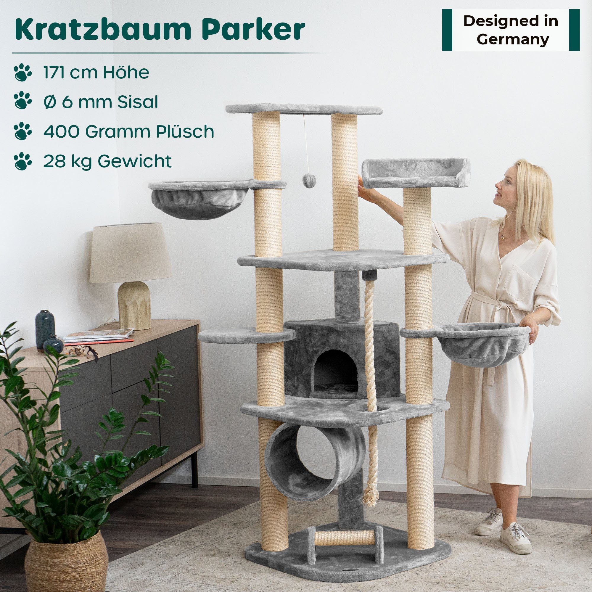 Happypet Kratzbaum PARKER, Gesamthöhe ca. 171 cm, Haus: 30 x 32 x 32 cm von Happypet