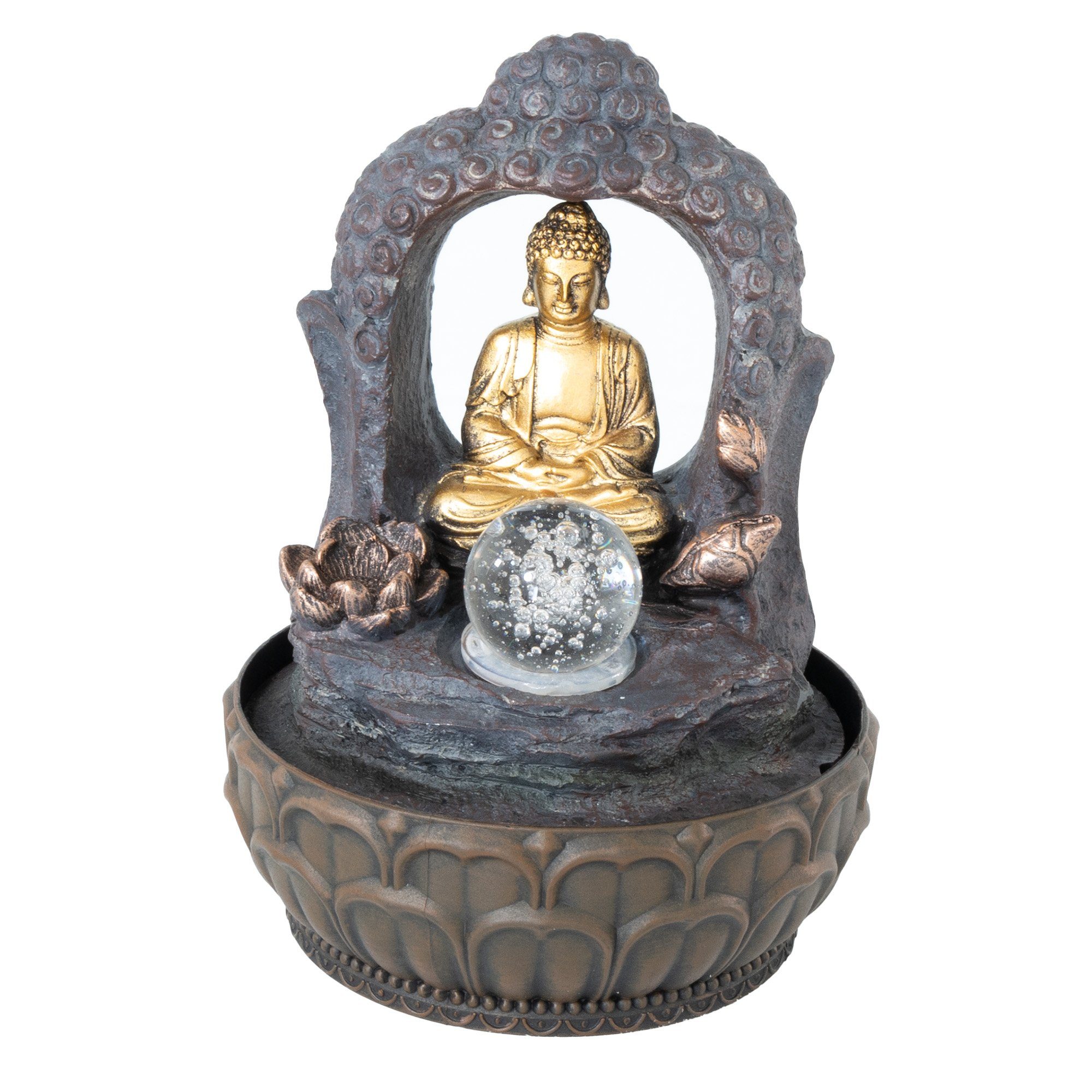 NATIV Zimmerbrunnen Tischbrunnen Buddha mit Beleuchtung, mit LED-Beleuchtung