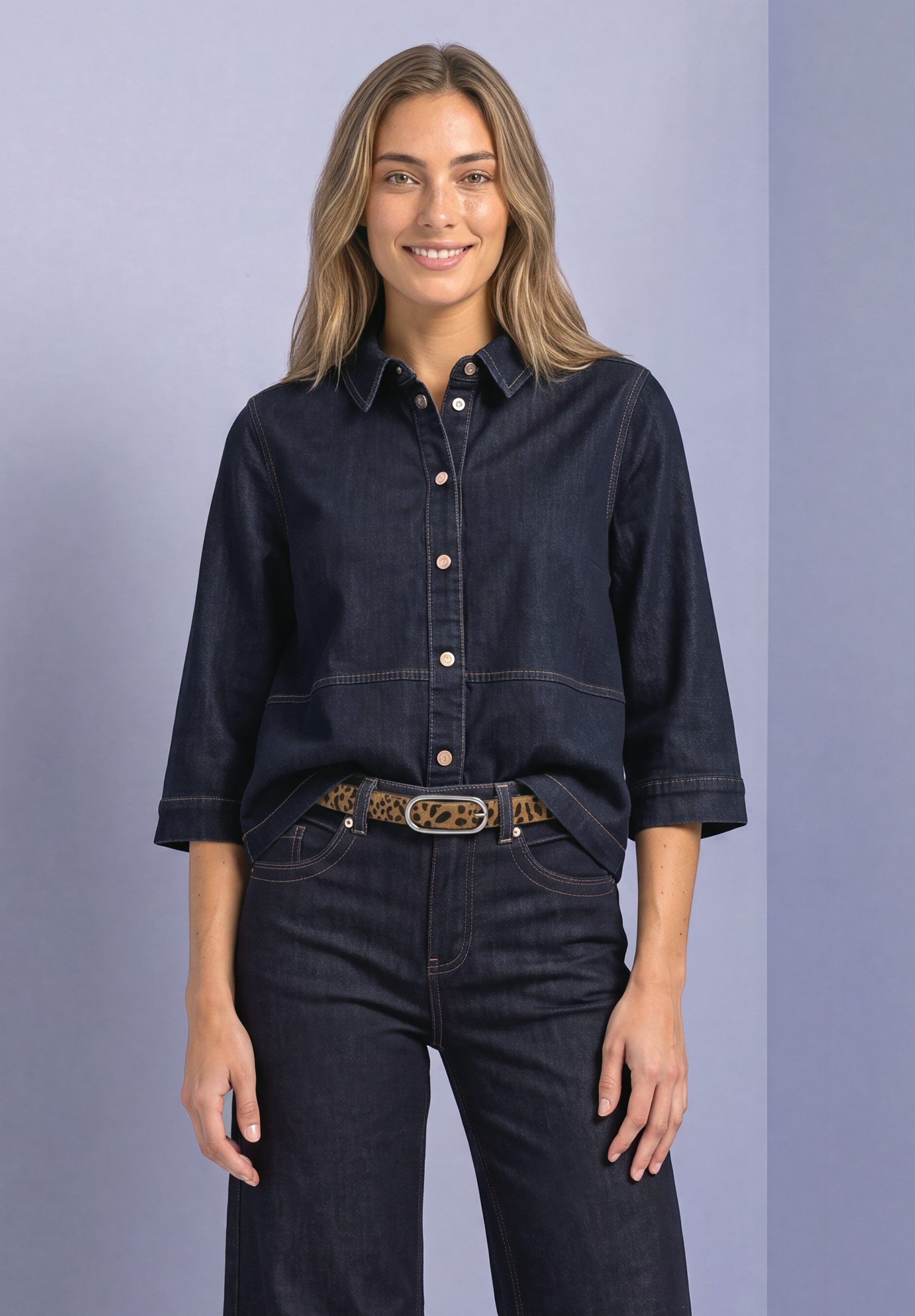 STREET ONE Jeansbluse 3/4-Arm Hemdbluse mit Knopfleiste