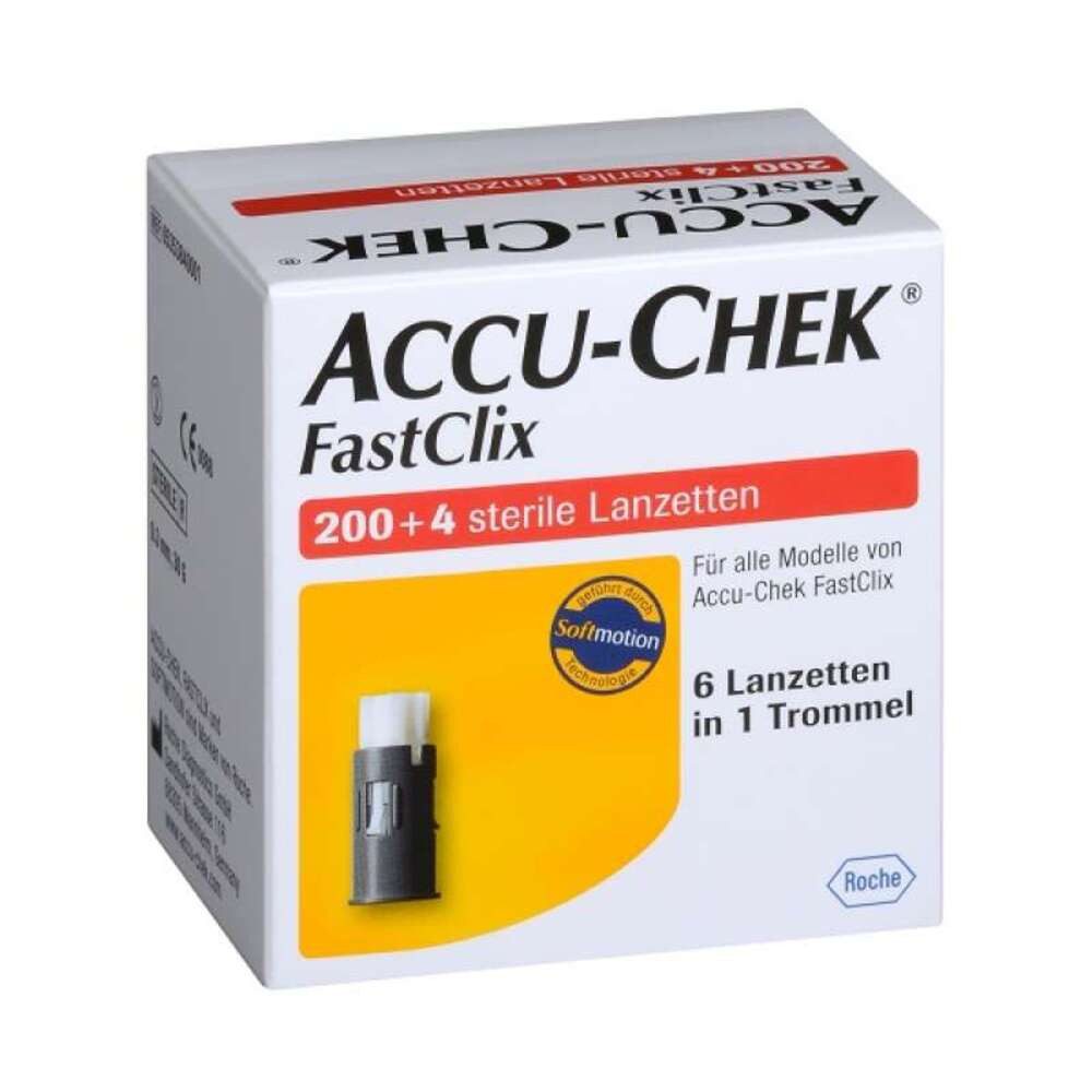 Roche Lanzetten Accu-Chek FastClix, Spar-Set, Softmotion Technologie, 204 tlg., Einfache 1-Klick-Bedienung, Anpassbare Einstechtiefe 0,5 bis 5,5 mm