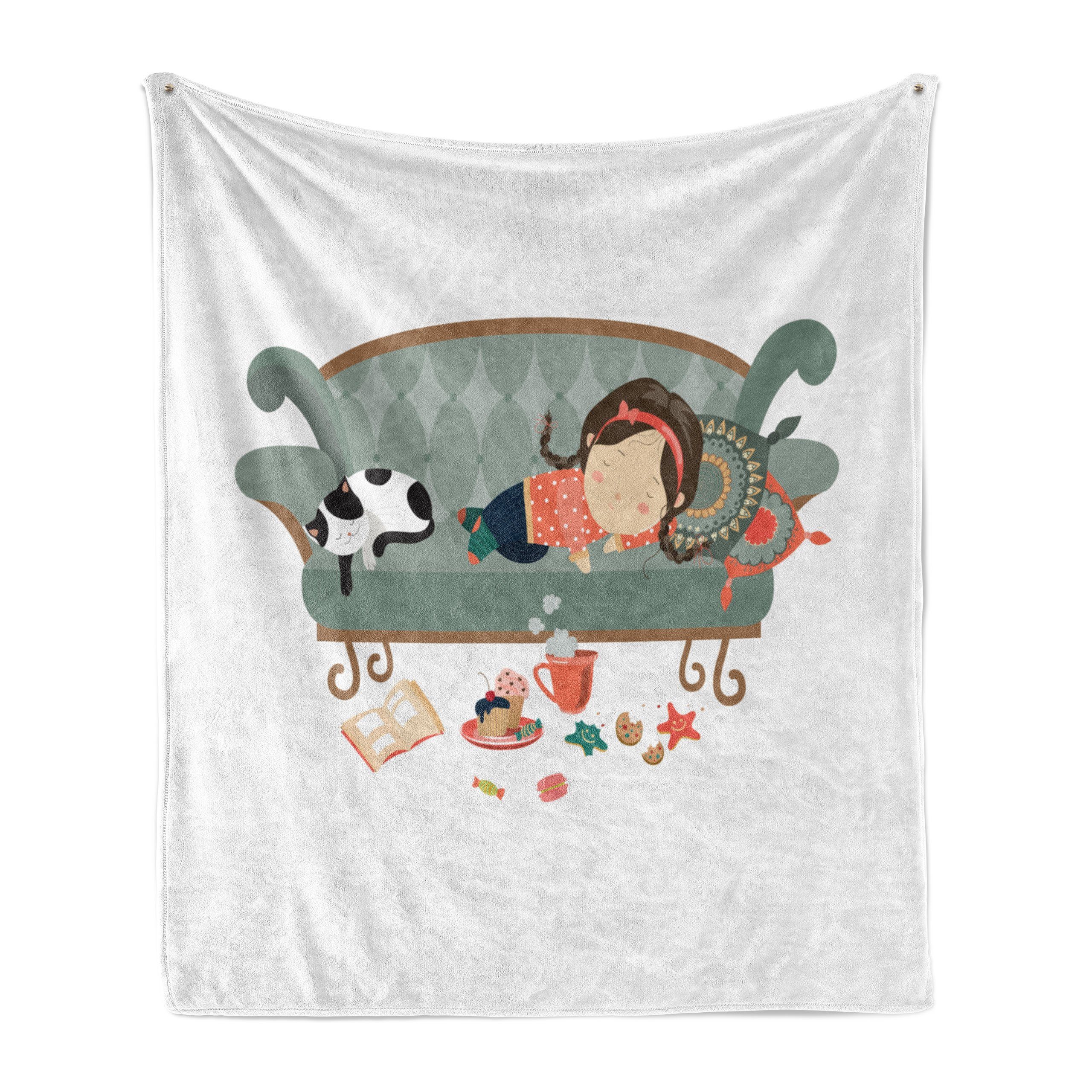 ein kleines reiches Geschenk Wohndecke Gemütlicher Plüsch für Innen- den Kätzchen Girl Sleeping Katze und Außenbereich, mit Abakuhaus