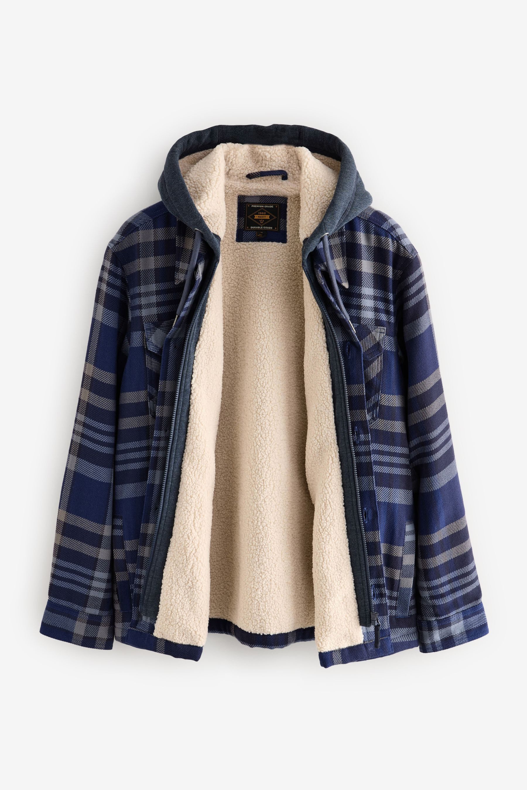 Next Hemdjacke Karierte Hemdjacke mit Teddyfutter und Kapuze (1-St)