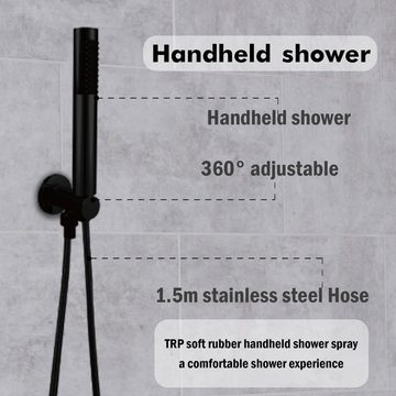 SOLVEX Duschsystem mit Thermostat Regendusche Unterputz Bad-Badewannenarmatur, mit 8 Zoll Übergroßer Überkopfbrause und Handbrause,Edelstahl