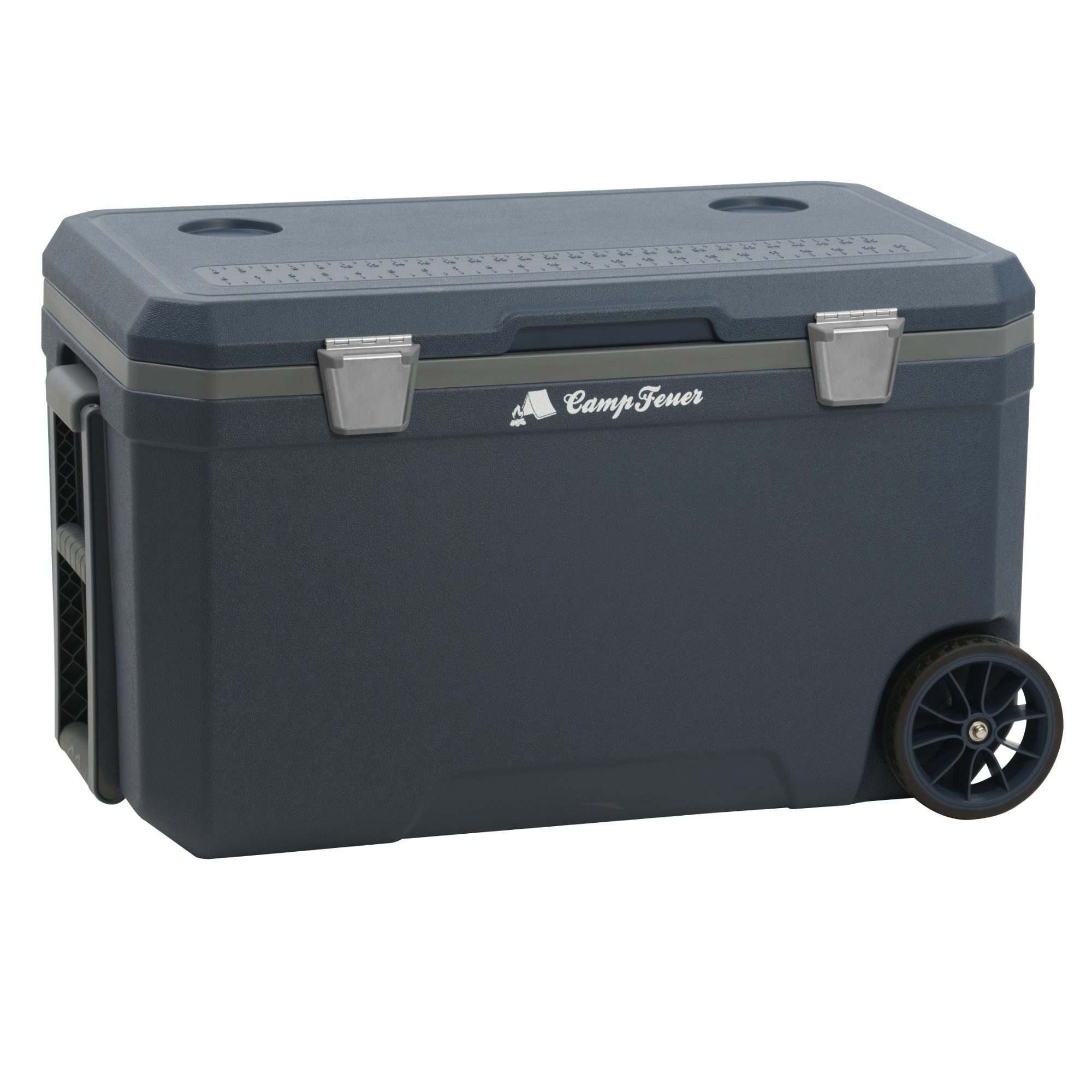 CampFeuer Kühlbox Kühlbox navyblue 70 Liter mit Rädern, Rollkühlbox, isolierte Box, 70 Liter Fassungsvermögen