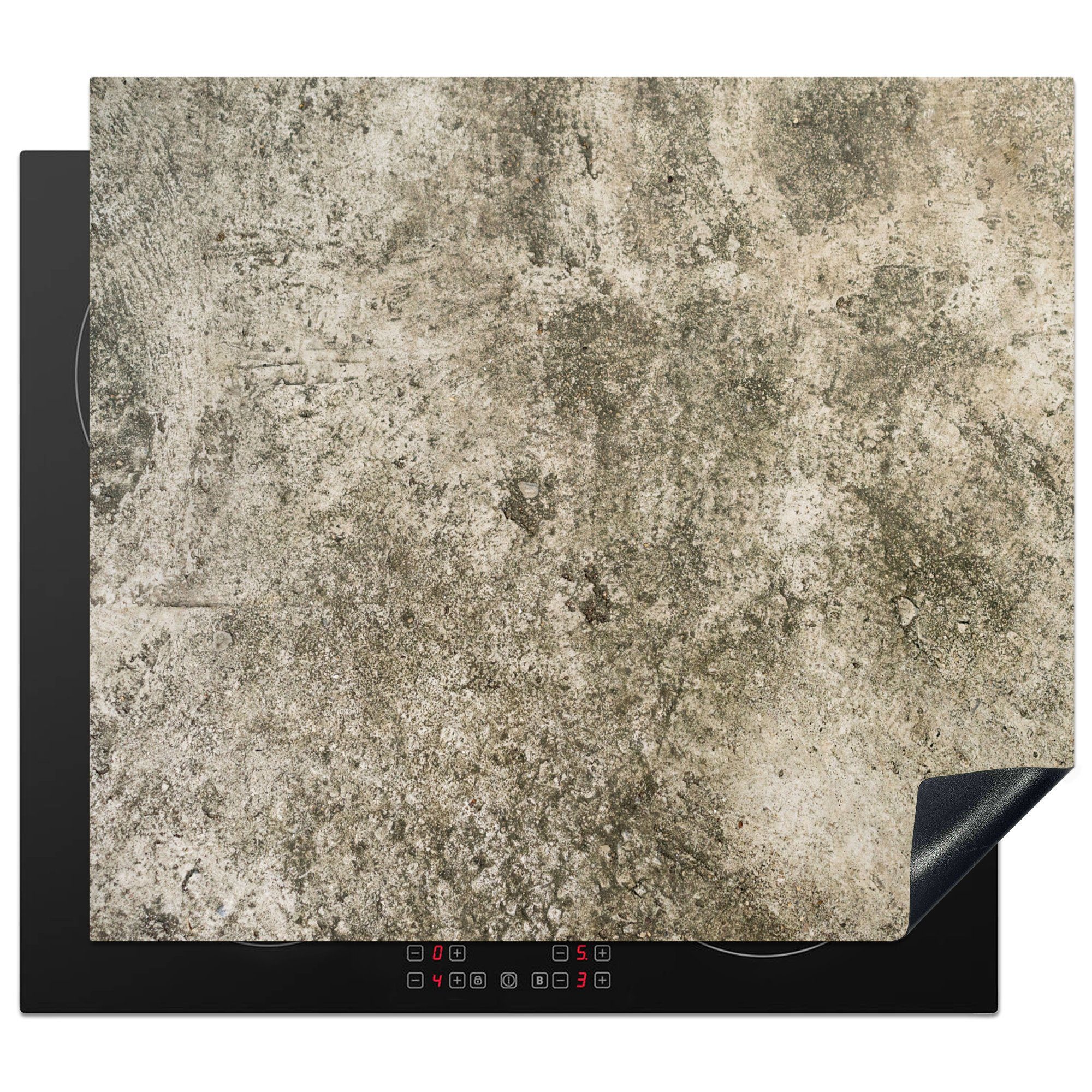 MuchoWow Herdblende-/Abdeckplatte Zement - Braun - Beton - Vintage, Vinyl, (1 tlg), 59x51 cm, Induktionsschutz, Induktionskochfeld, Ceranfeldabdeckung