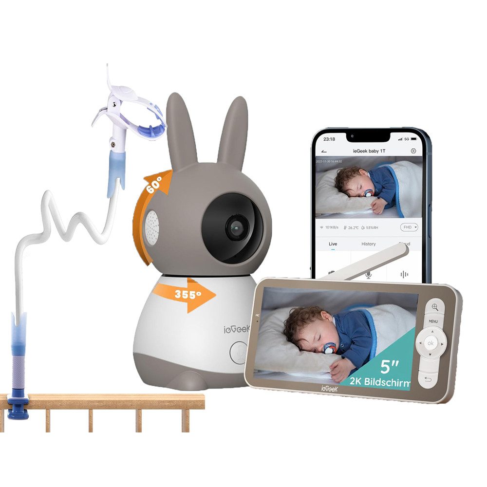 Video-Babyphone Babyphone mit Kamera 2K/3MP, 5 Zoll WLAN Video babyfone mit Halterung