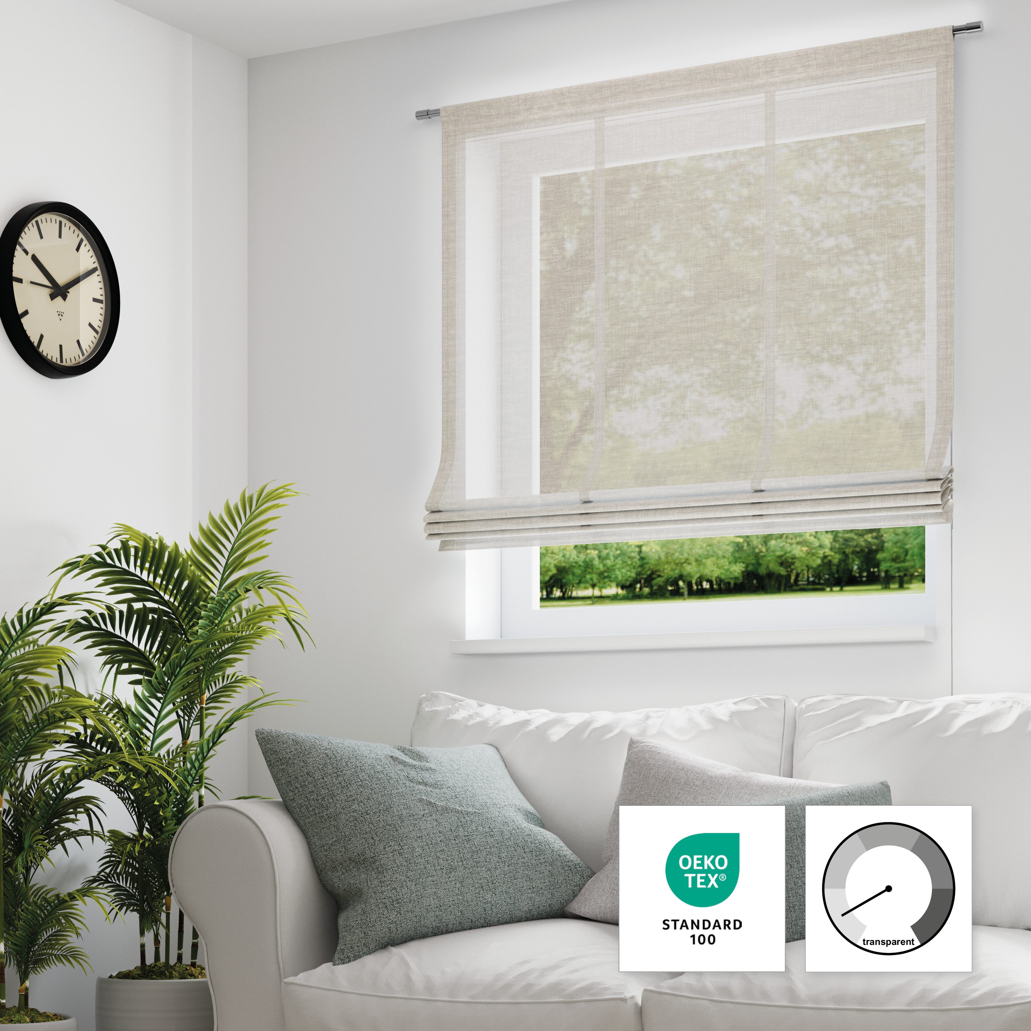 Neutex for you! Raffrollo ALLURE, mit Klettschiene, freihängend, dezent natürliche Optik