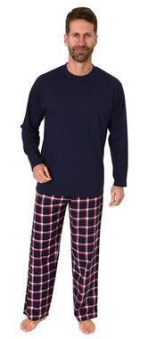 Normann Pyjama Herren Schlafanzug lang, Pyjama mit Flanell-Hose in Karo-Optik