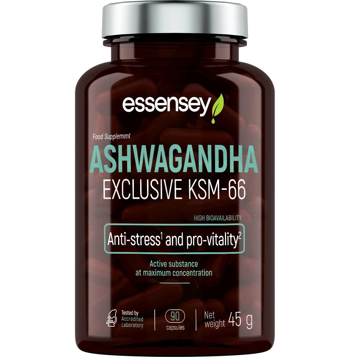 essensey ASHWAGANDHA EXCLUSIVE KSM-66 90 Kapseln Kapseln, 1 er Packung à 200 g, Pflanzliches Nahrungsergänzungsmittel,Mit Ashwagandha-Extrakt(KSM-66)