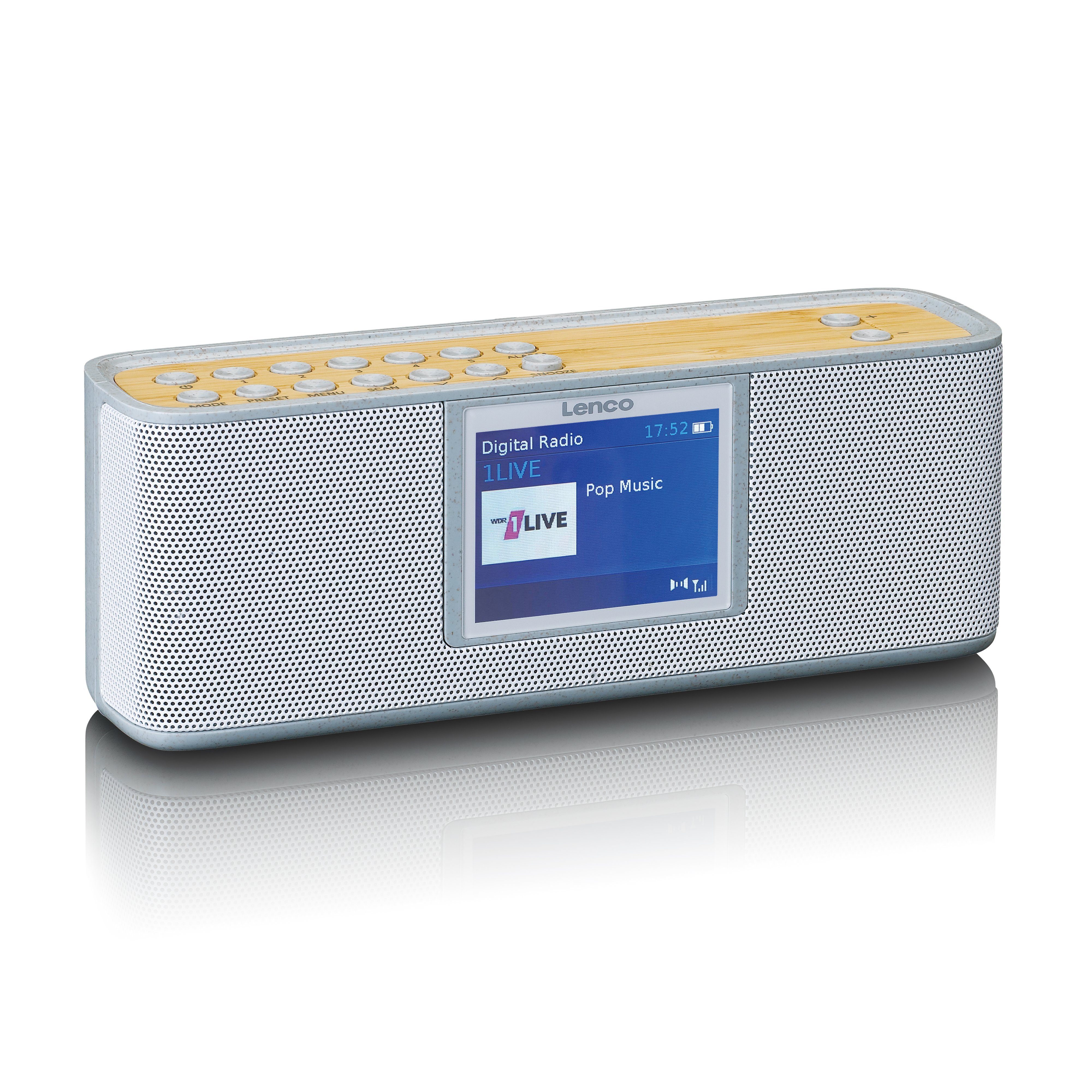 Lenco PDR-046GY Digitalradio (DAB) (DAB,DAB+,FM, 6 W, Stereo 2.0 Sound, Bluetooth 5.0 & 7 Std. Akkulaufzeit im Bambus Design)