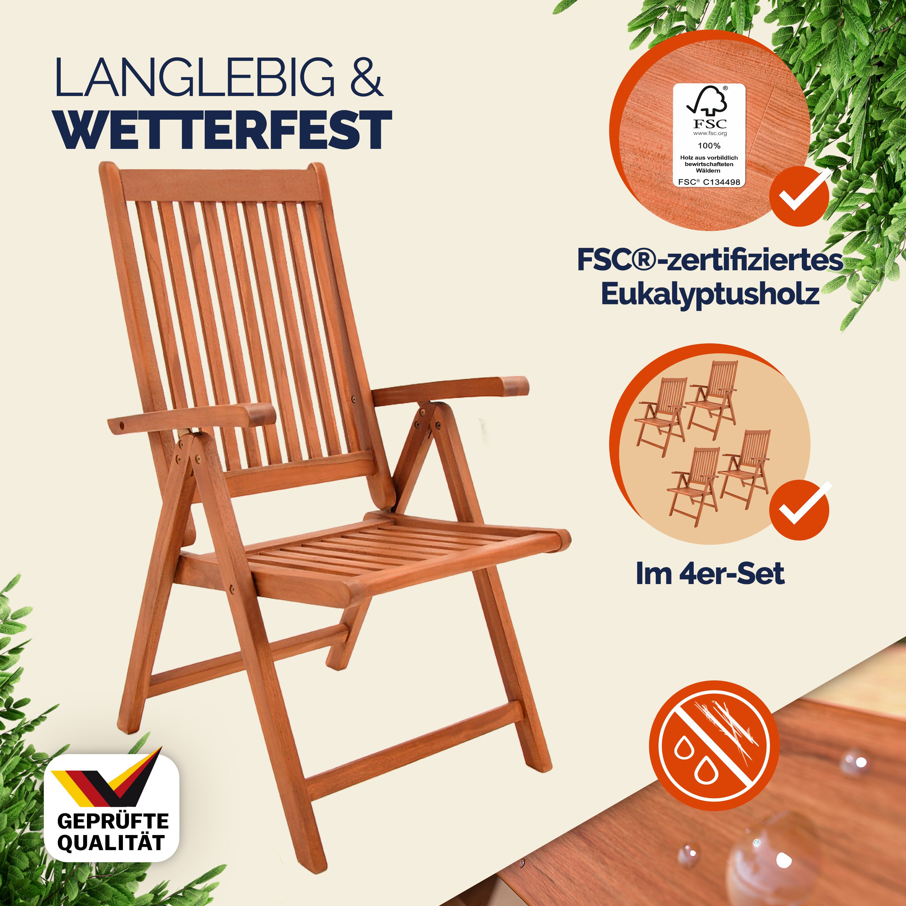 Casaria Gartenstuhl Vanamo (4 St), Gartenstuhl günstig online kaufen